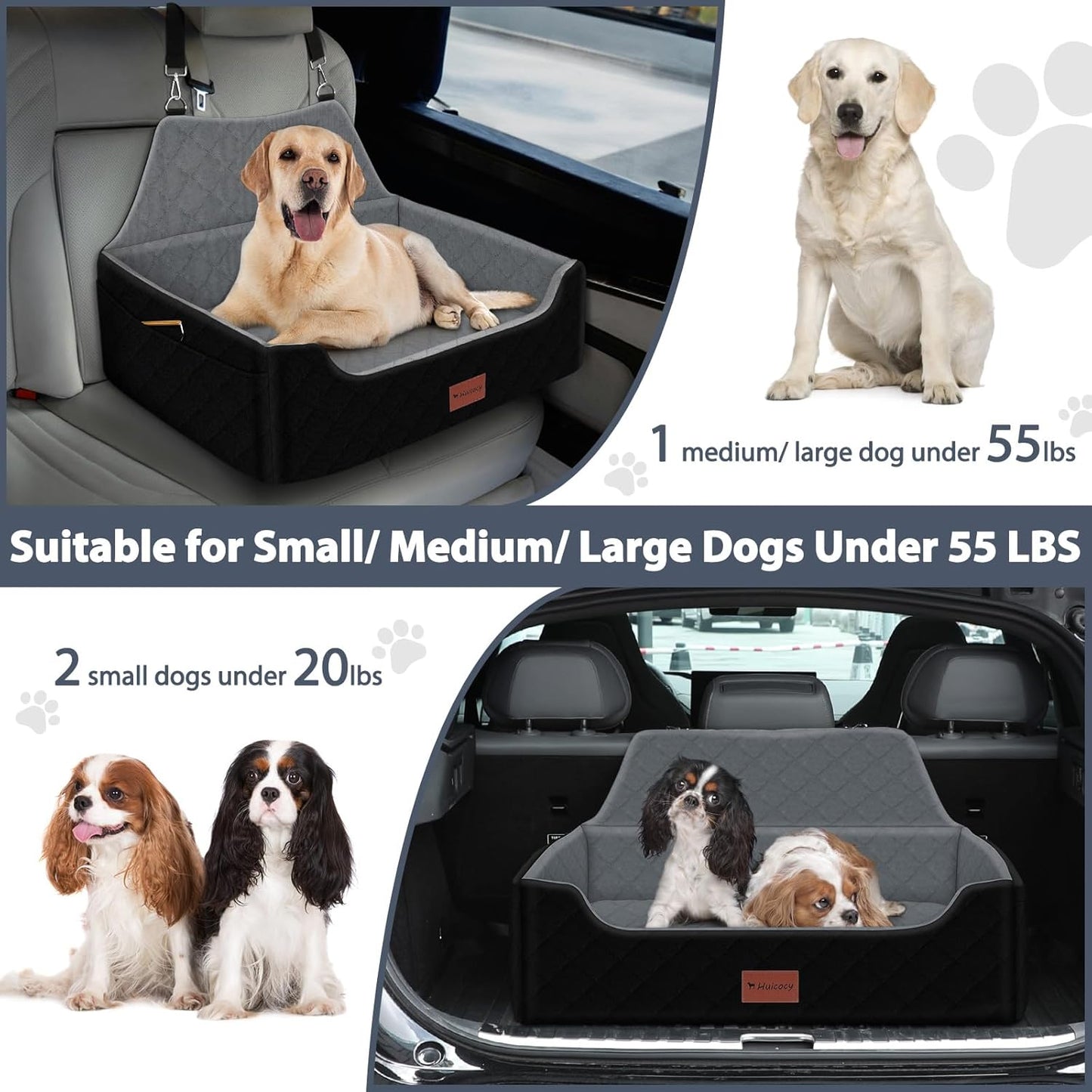 Dog Car Seat for Medium Large Dogs Under 55lbs, Detachable