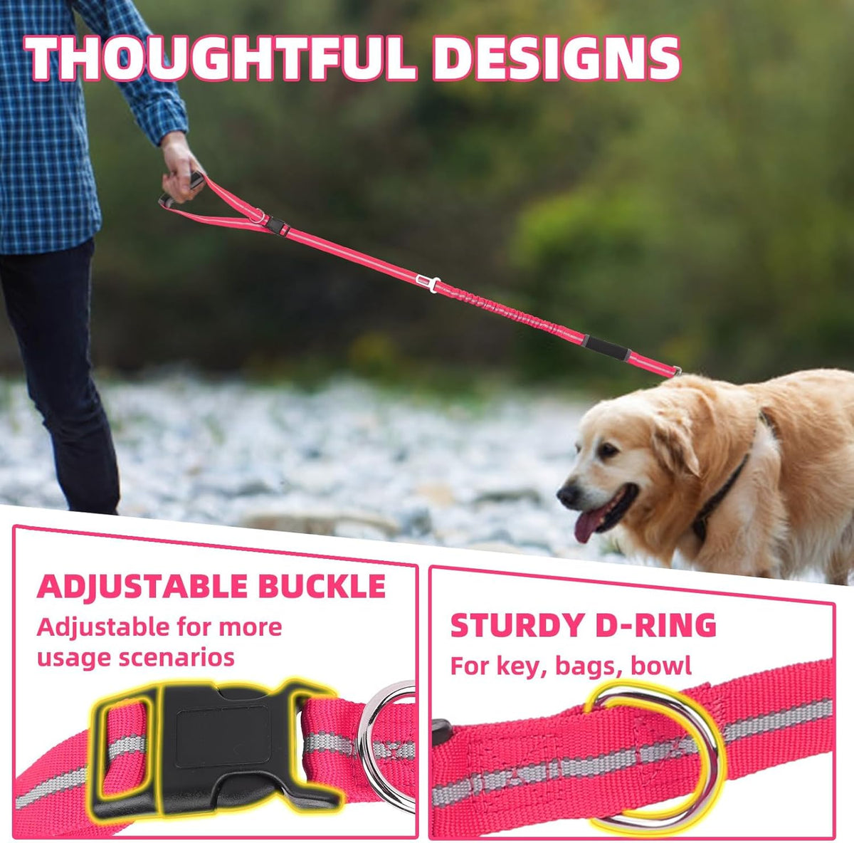 Heavy Duty Bungee Leash for Medium Large Dogs, No Pull