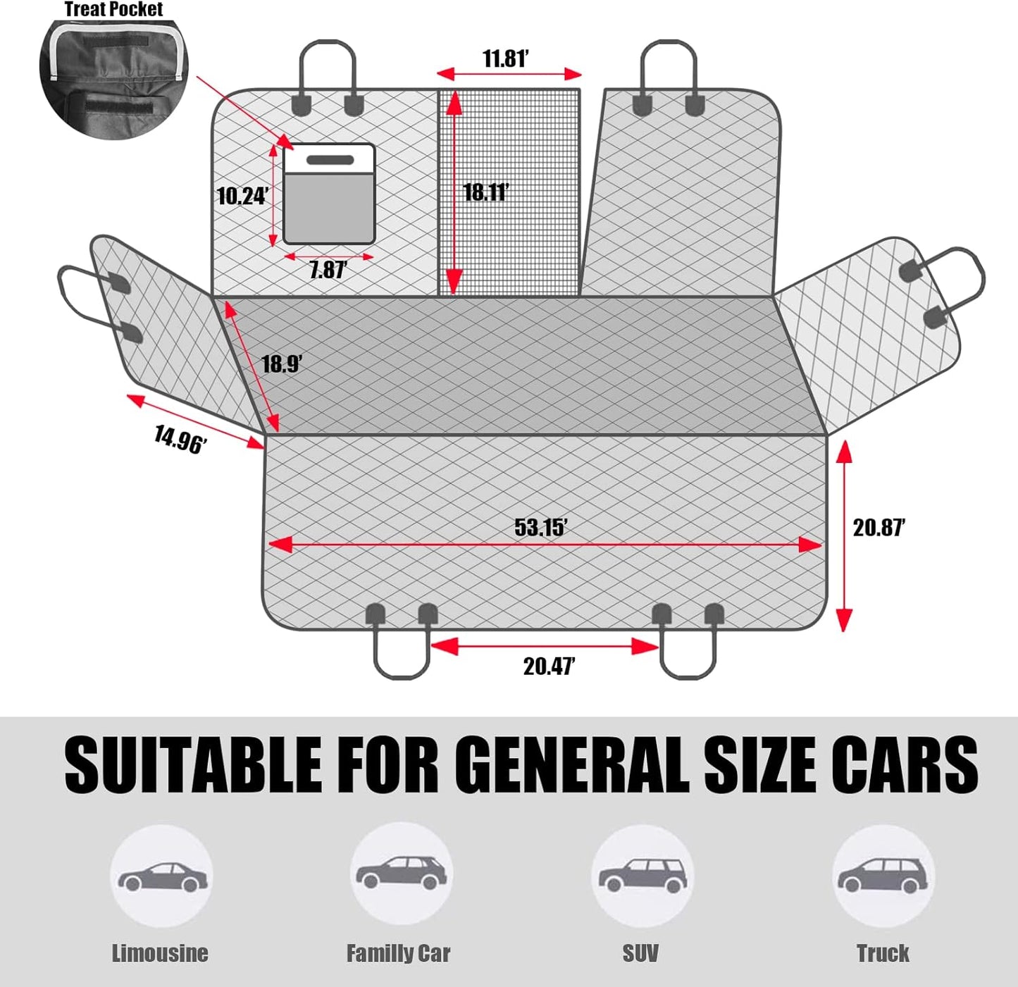 Dog Car Seat Cover, Waterproof with Mesh Window and Storage