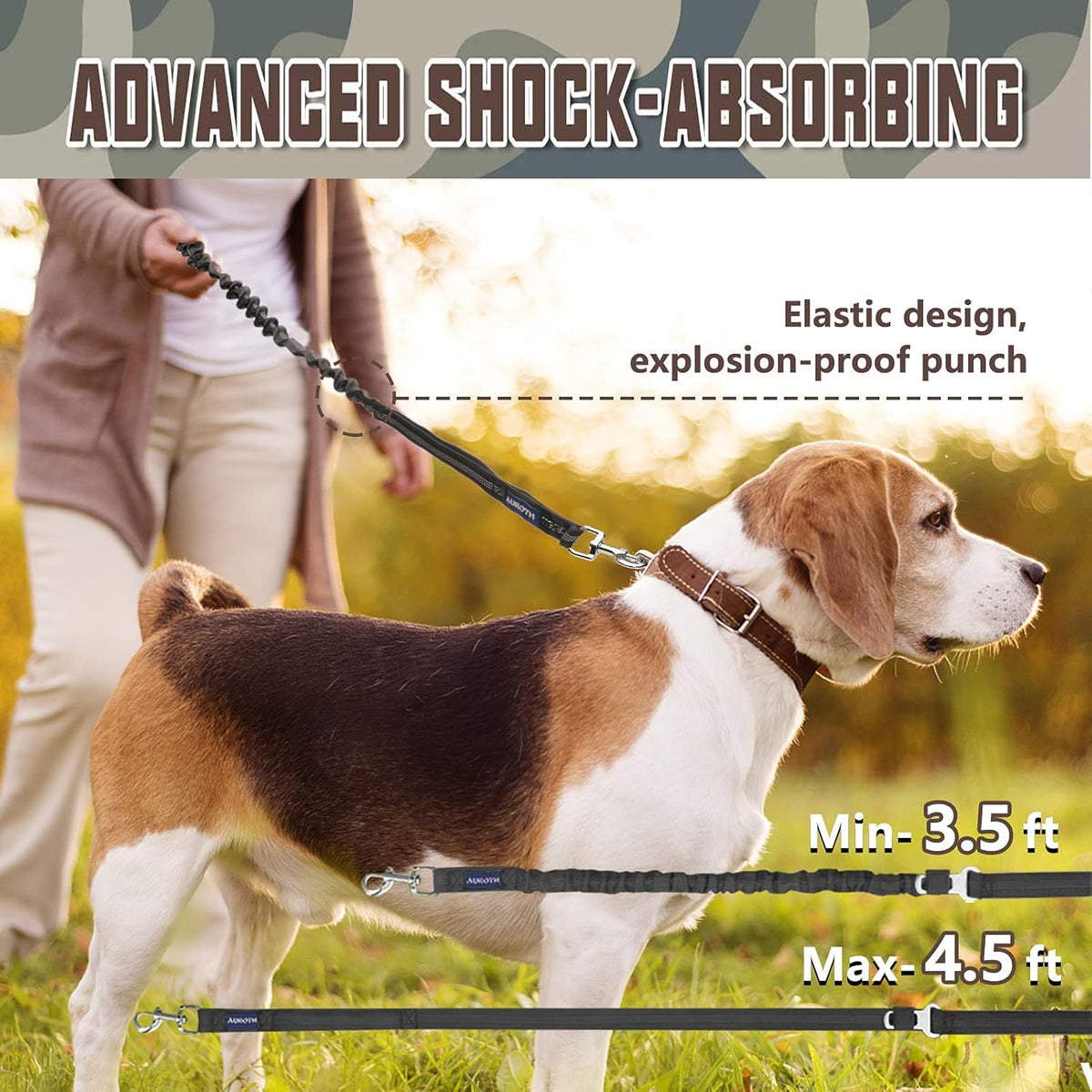 Heavy Duty Bungee Dog Leash for Medium Large Breed Dogs, No