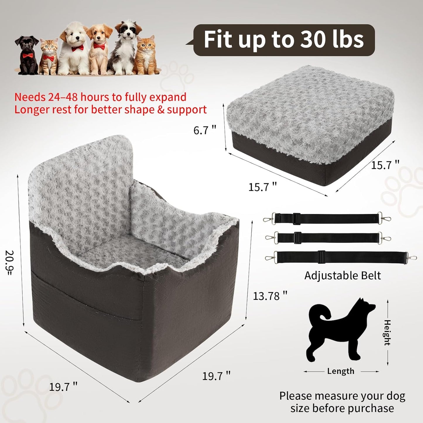Dog Car Seat for Small Medium Dogs - 6.7inch Elevated Dog