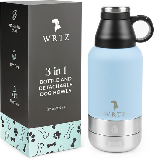 Portable Dog Water Bottle with 2 Removable Water Bowls for
