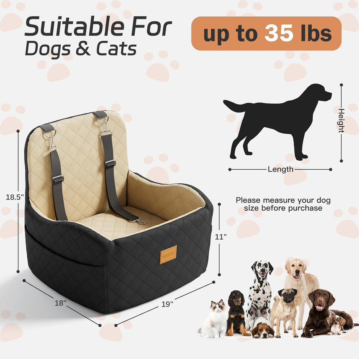 Dog Car Seat for Small/Medium Dogs Under 35lbs, Detachable