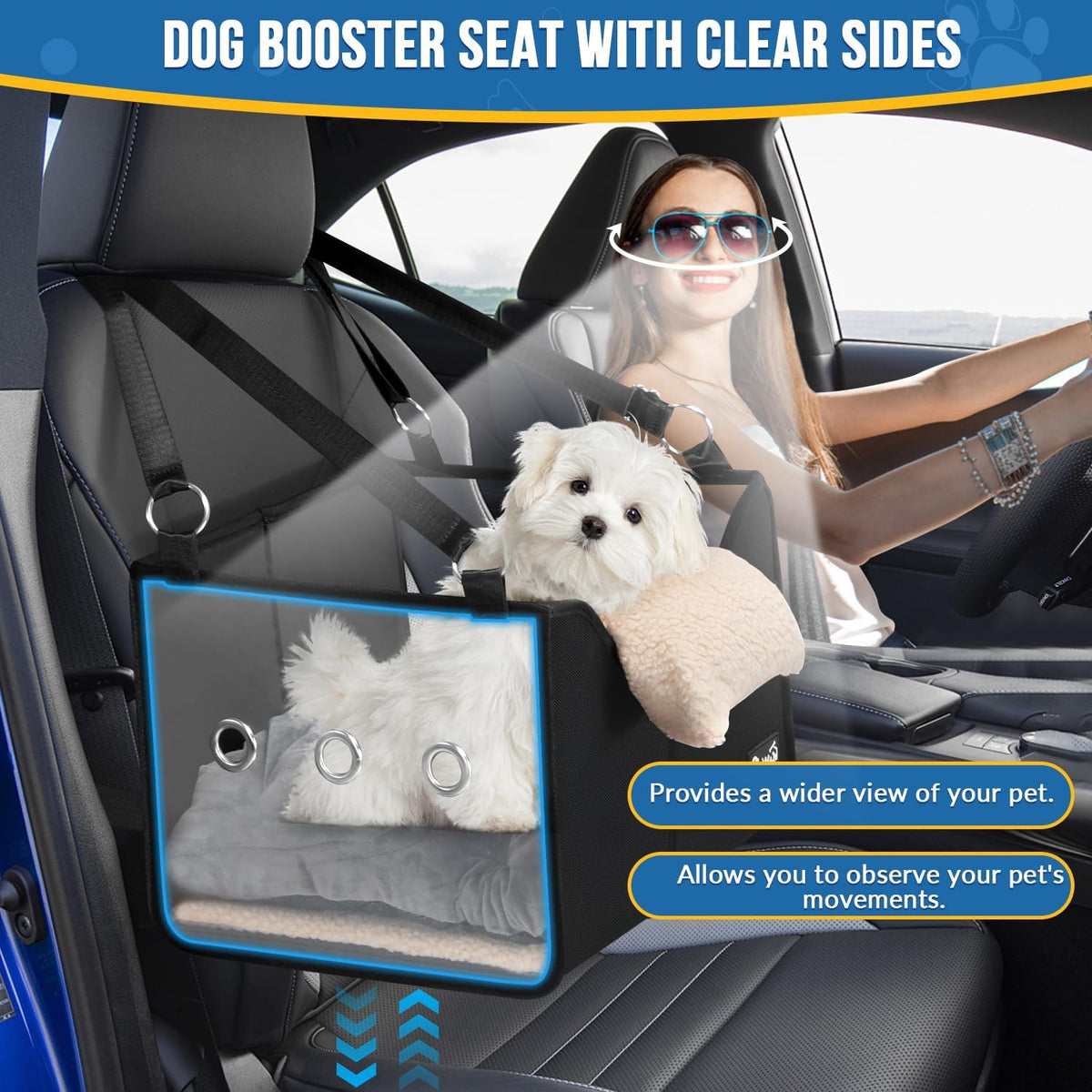 Dog Car Seat for Small Dogs - Elevated Portable Dog Booster