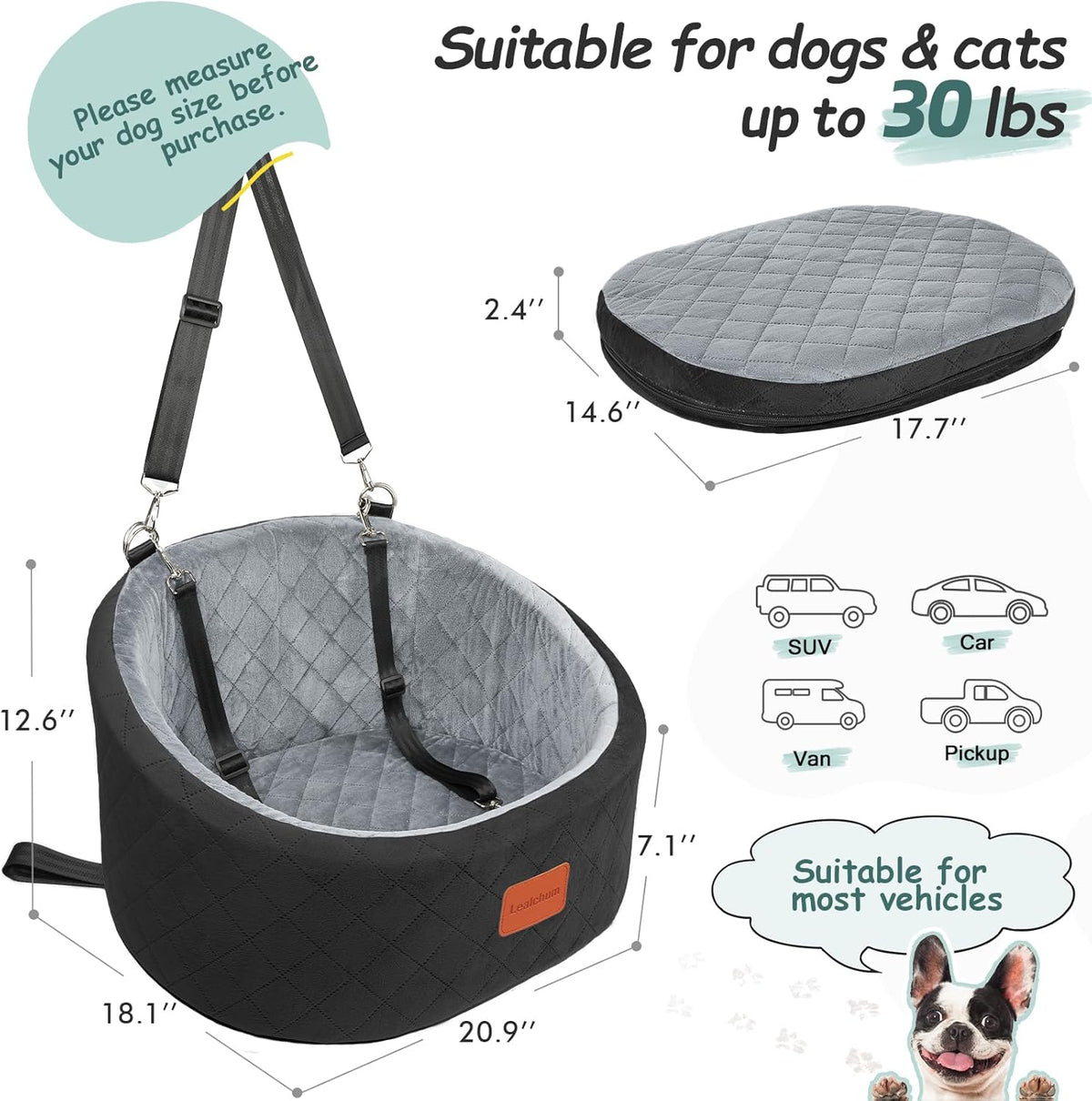 Dog Car Seat for Small Dogs Up to 30 Lbs,Ultra Soft Fabric