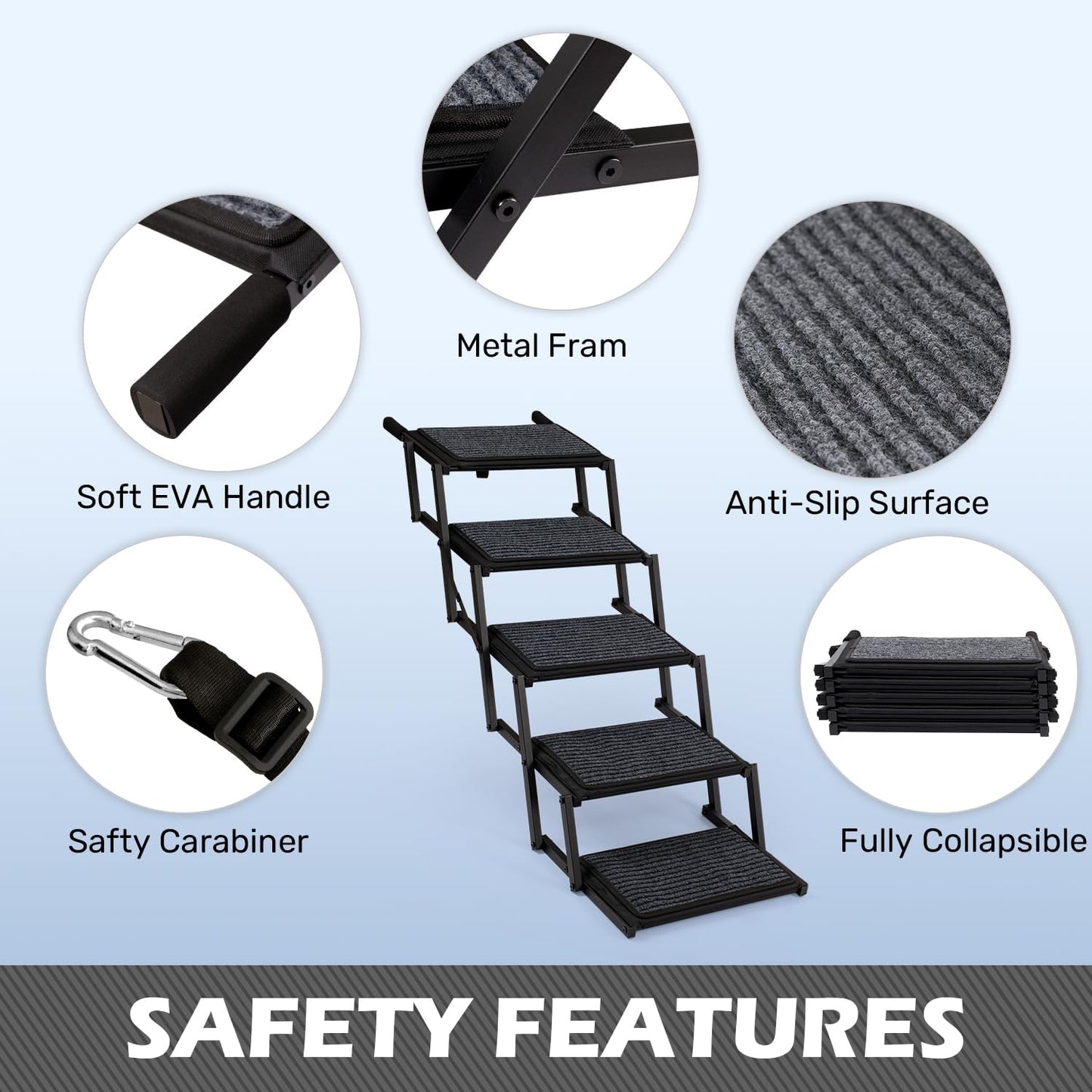 Dog Steps for Car, Truck and SUV - Foldable Pet Stairs for