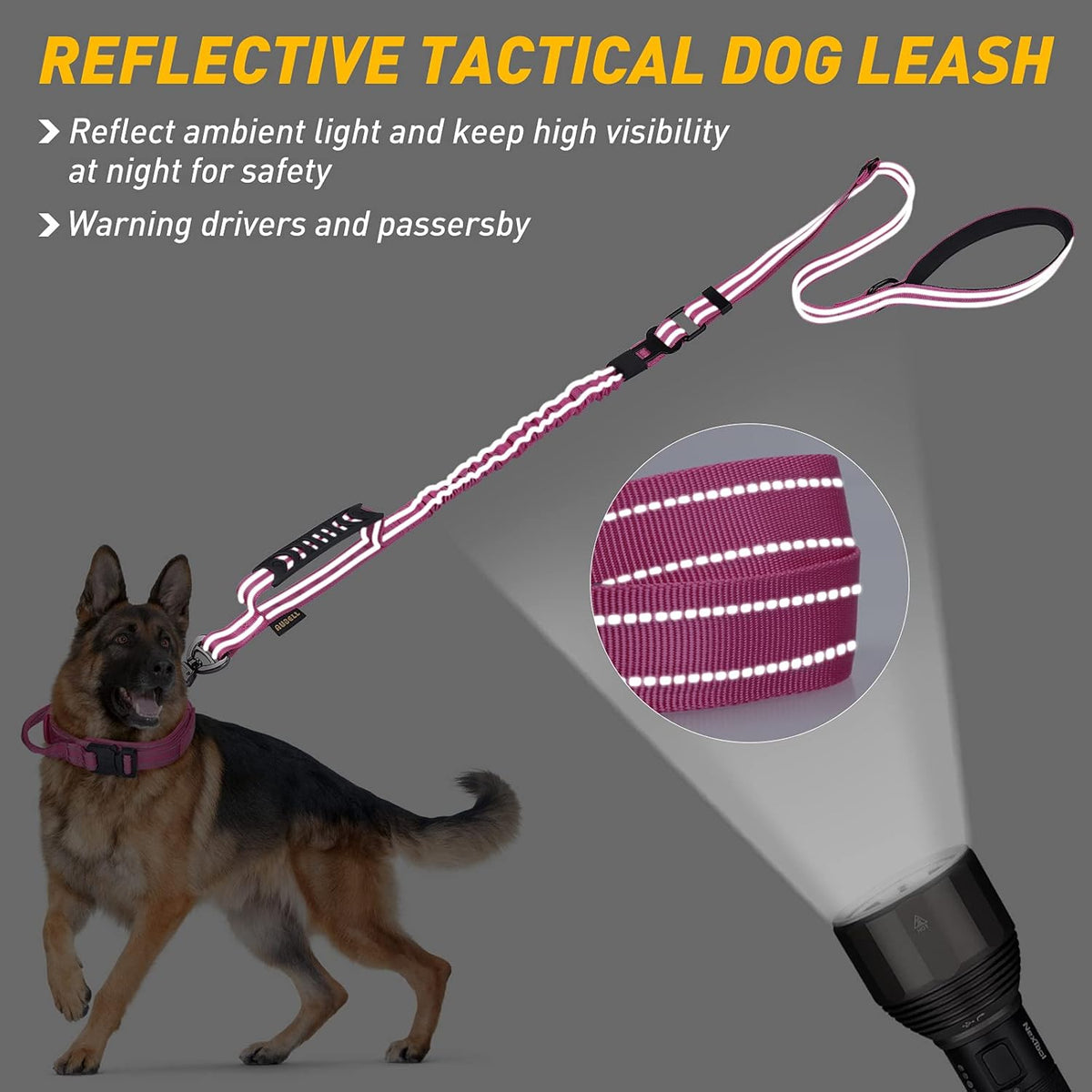 Tactical Dog Leash Heavy Duty,4-6ft Reflective Strong No