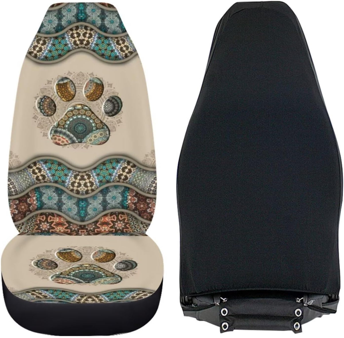 BIGCARJOB Boho Car Seat Covers Set for Front Only Boho Dog Paw Print Car Interior Accessories Cute Seat Protector for Cars Saddle Blanket,Fit Most Vehicle,Cars,Sedan