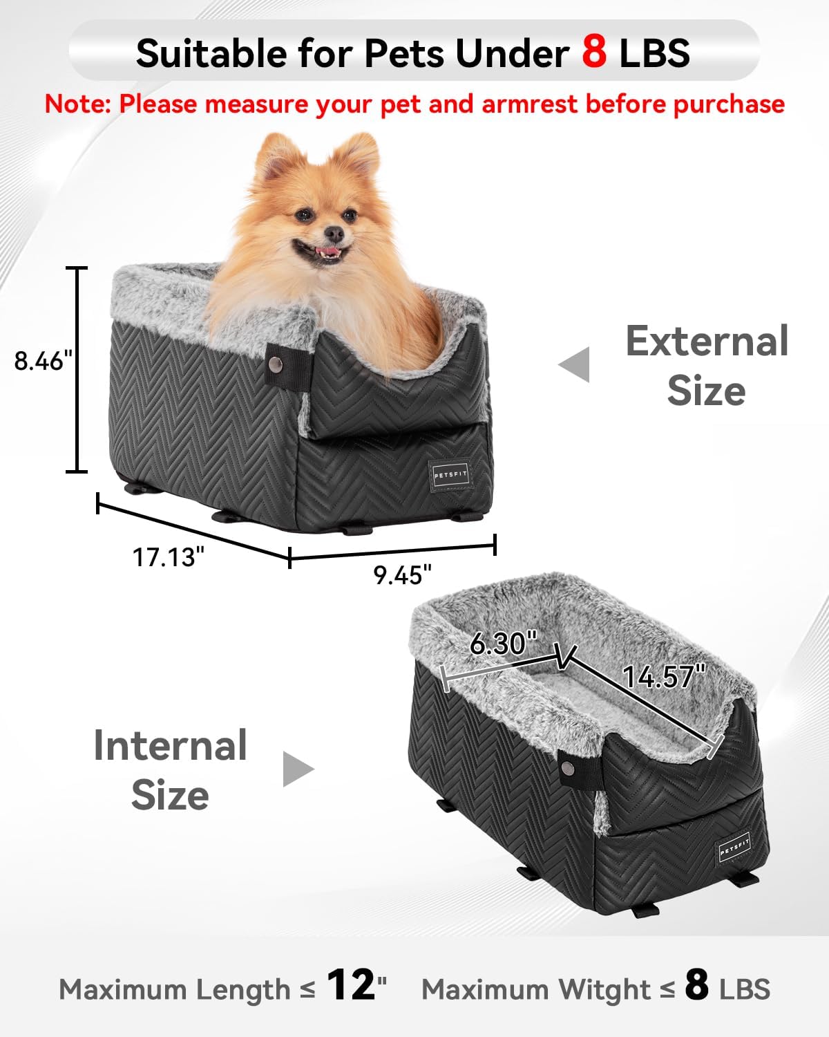 Center Console Dog Car Seat with Safe Protection Hooks, Pet