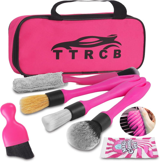 TTRCB Car Detailing Cleaning Kit Interior Cleaner, Car Detailing Brush Set, Pink Car Accessories Essentials for Women, Car Cleaning Gel, Car Cleaning Supplies Tools Stuff for RV, SUV, Interior