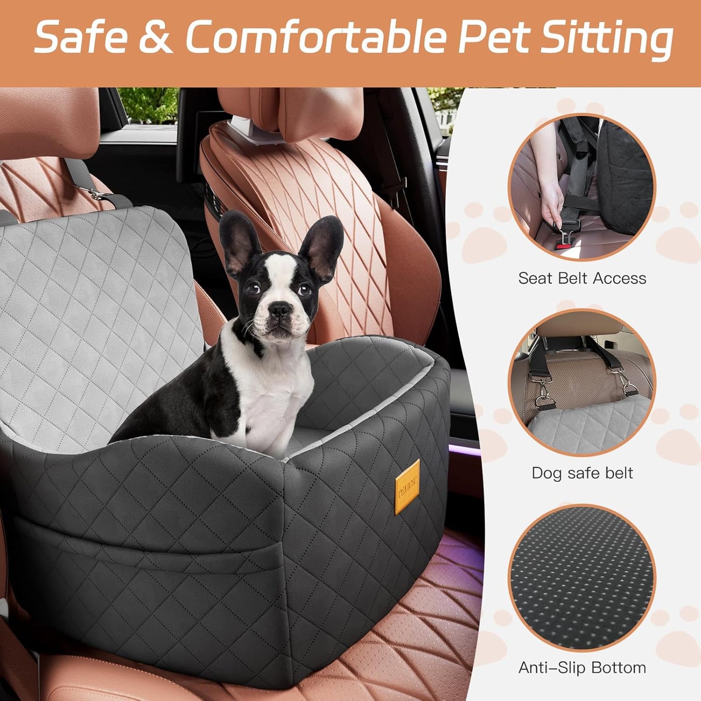 Dog Car Seat for Small/Medium Dogs Under 35lbs, Detachable