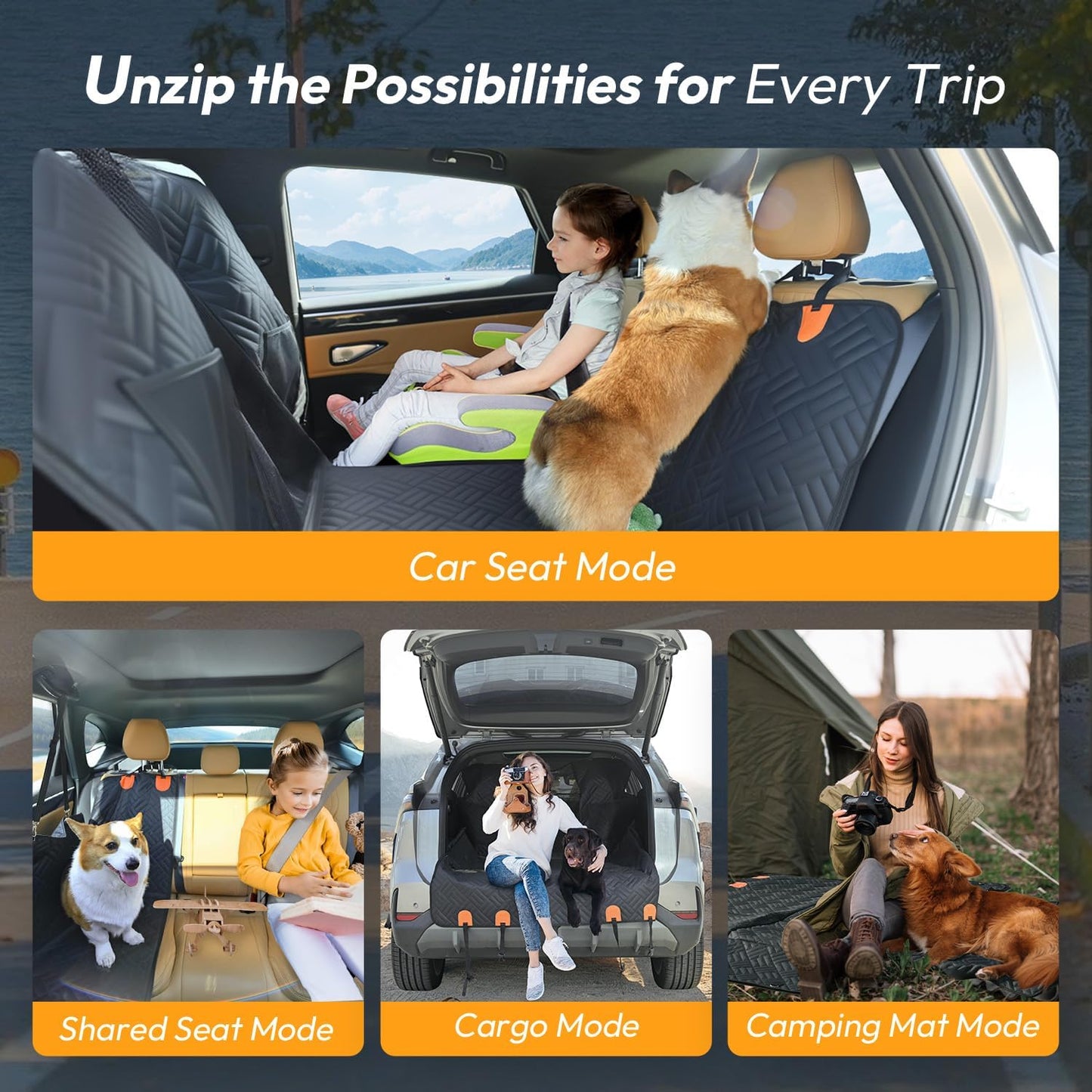 Dog Car Seat Cover for Back Seat-Holds 400lbs, XL Hard