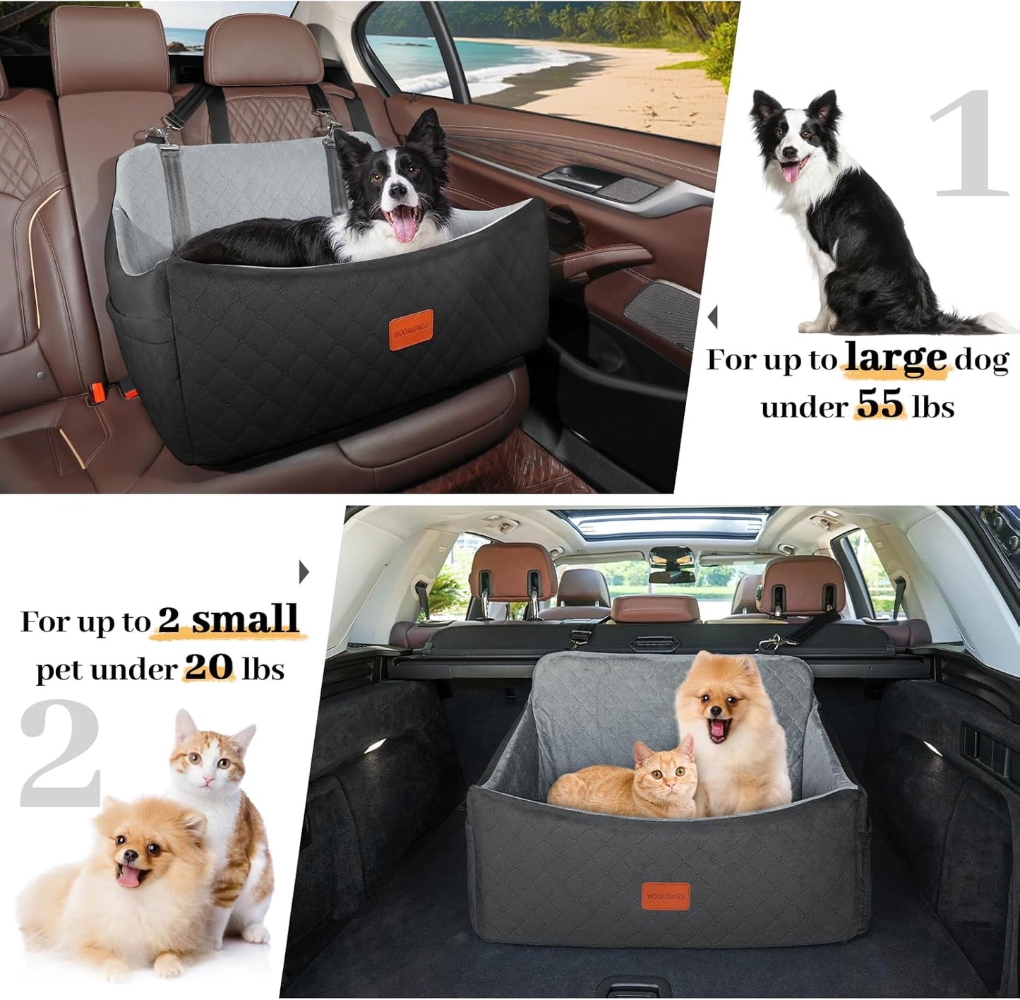 Dog Car Seat for Medium & Large Dogs Up to 55lbs, Memory