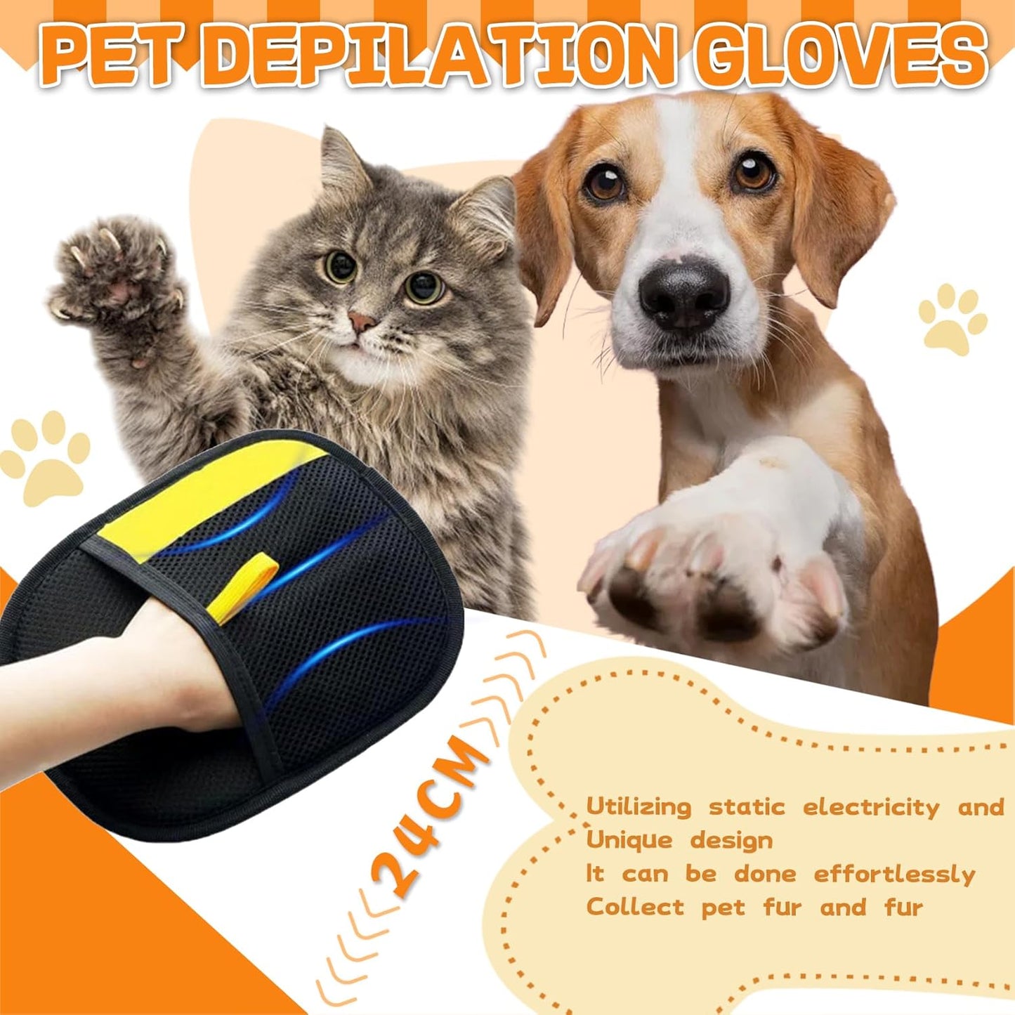Pet Hair Removal Glove for Cats & Dogs, Double-Sided