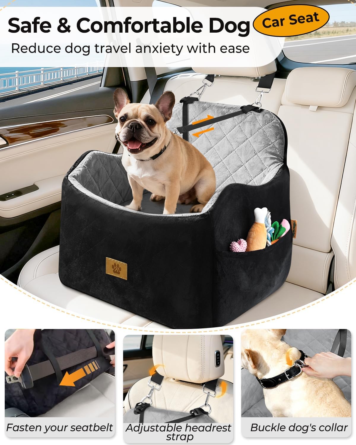 Dog Car Seat for Small/Medium Dogs, Detachable Washable Dog