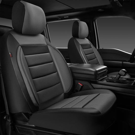 CAR PASS Car Seat Covers Front Seats Only, Universal Fit Automotive Interior Waterproof 3D Foam Back Support Car Seat Covers for Trucks Vans and SUVs Airbag compatible 2 Pieces black gray grey