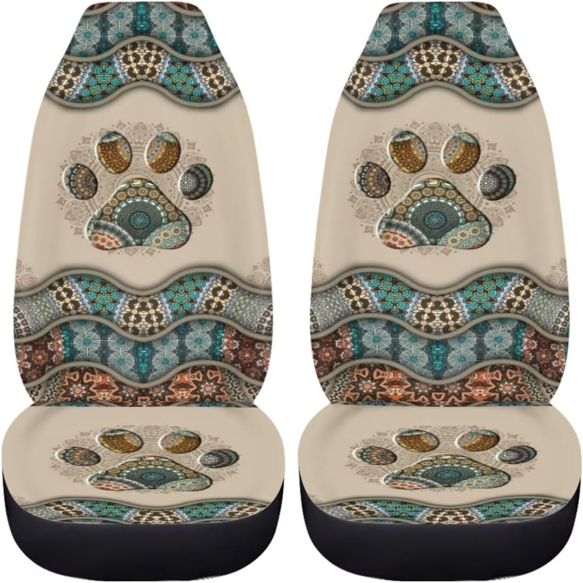 BIGCARJOB Boho Car Seat Covers Set for Front Only Boho Dog Paw Print Car Interior Accessories Cute Seat Protector for Cars Saddle Blanket,Fit Most Vehicle,Cars,Sedan
