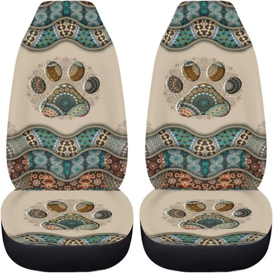 BIGCARJOB Boho Car Seat Covers Set for Front Only Boho Dog Paw Print Car Interior Accessories Cute Seat Protector for Cars Saddle Blanket,Fit Most Vehicle,Cars,Sedan