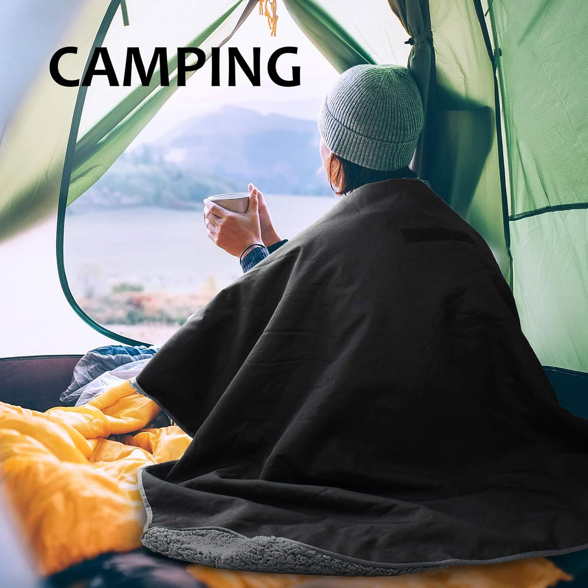 Tirrinia Large Waterproof Outdoor Blanket, Soft Warm Windproof Stadium Blanket with Sherpa Fleece and Foldable for Outdoor Sport, Baseball, Football, Beach, Concerts, Car