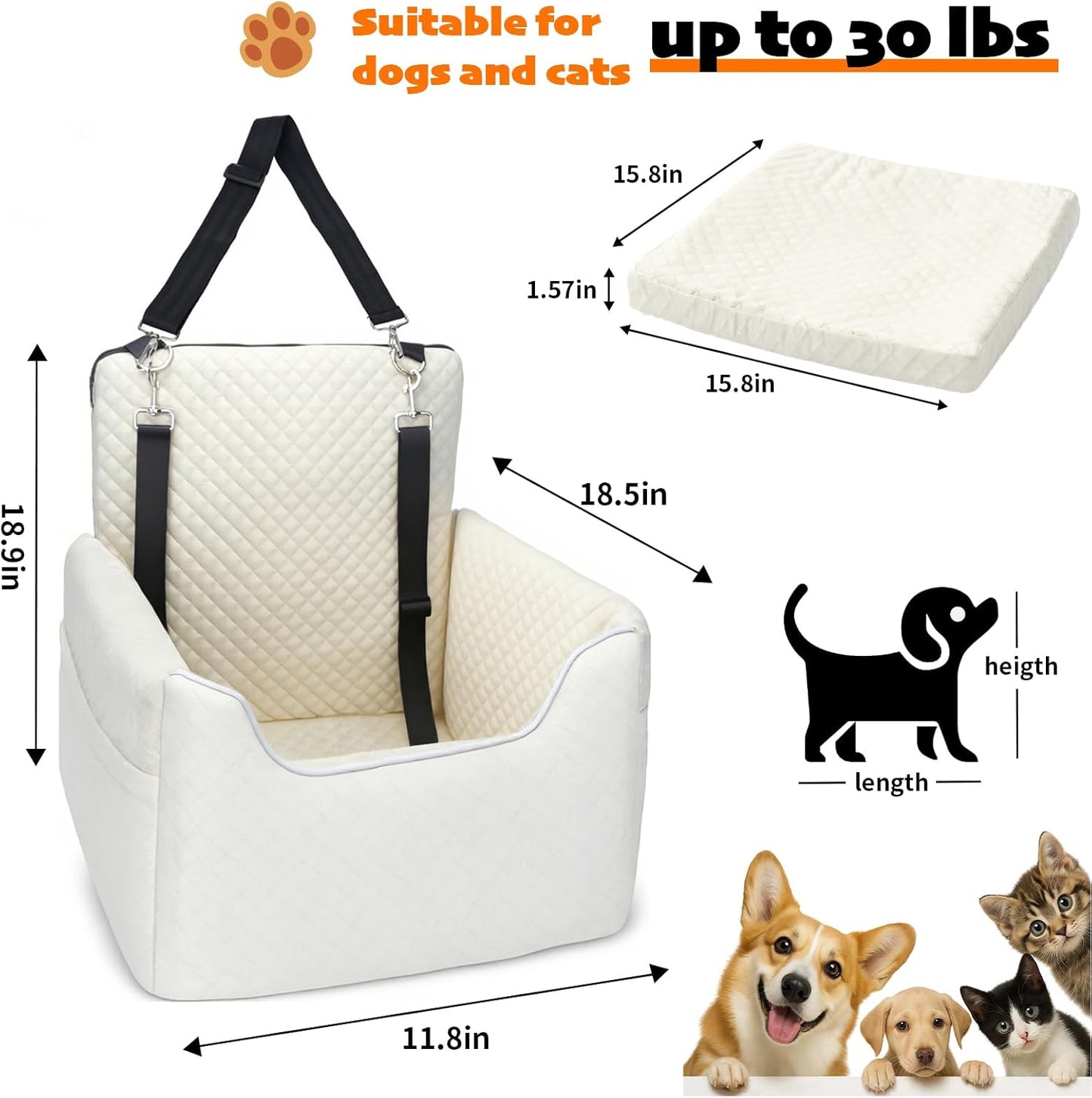 Dog Car Seat for Small/Medium Dogs Under 35lbs, Soft