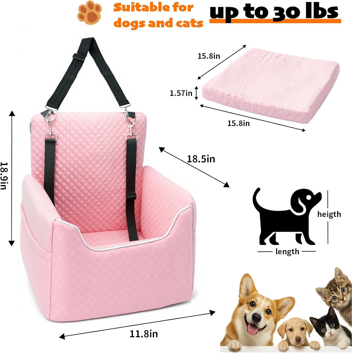 Dog Car Seat for Small/Medium Dogs Under 35lbs, Soft