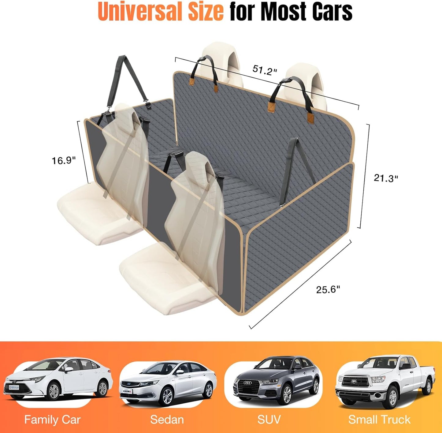Dog Car Seat Cover for Back Seat, Gray, , Polyester, Car