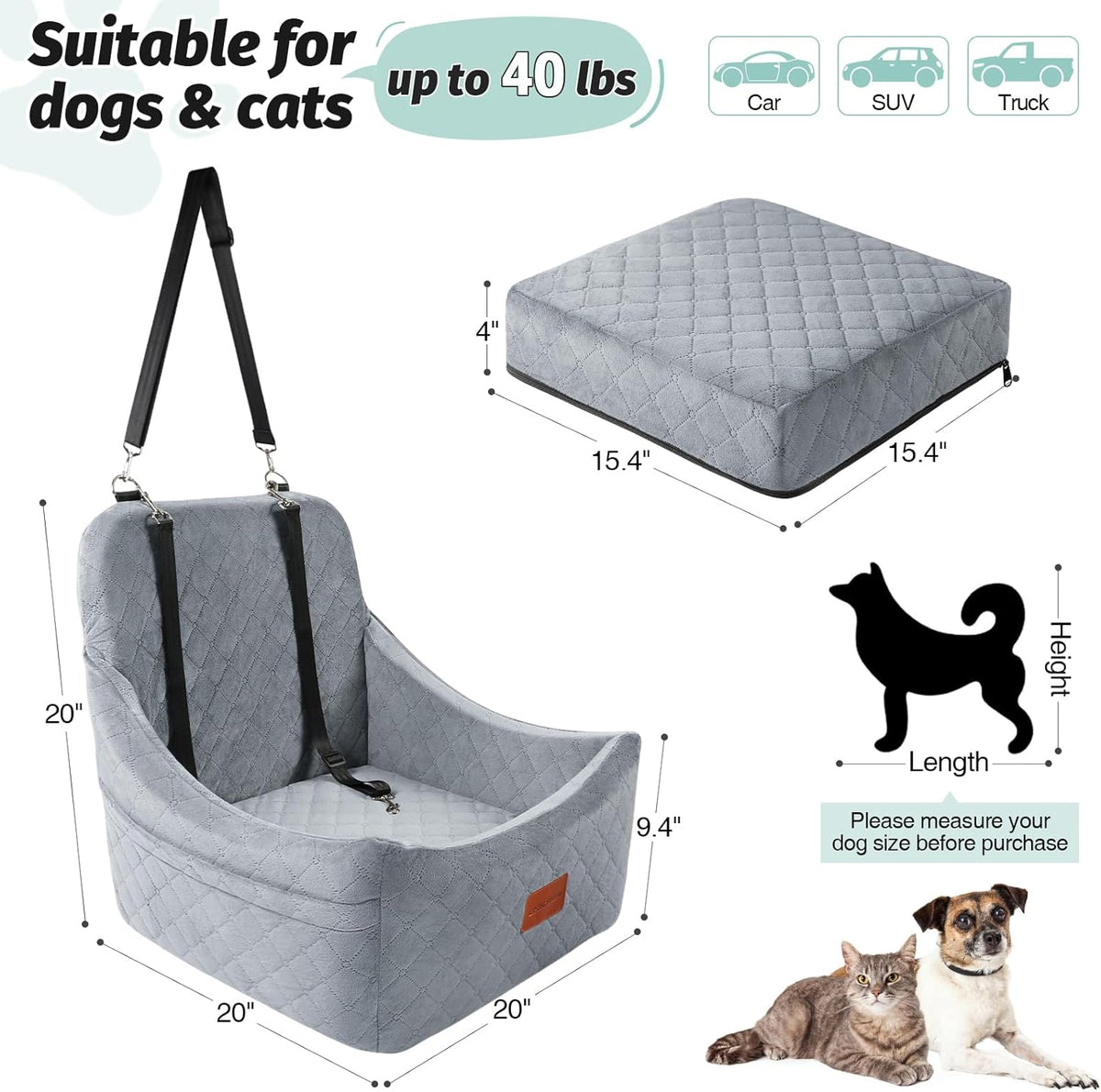 Dog Car Seat for Medium Dogs Up to 40lbs,Fully Detachable