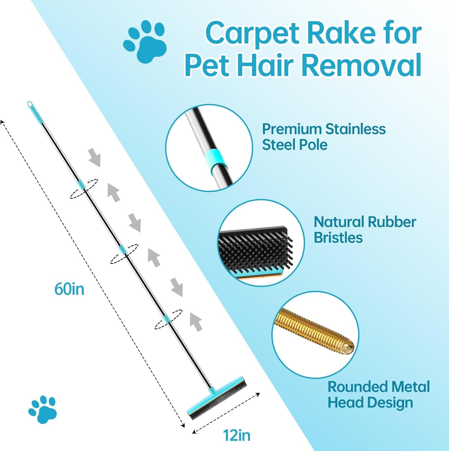 Carpet Rake for Pet Hair Removal ,Dog Cat Fur Remover