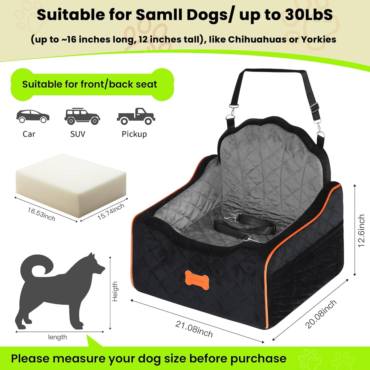 Dog Car Seat for Small Dogs Under 30lbs, Detachable
