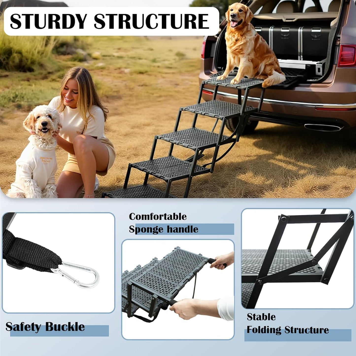Dog Ramp for Car, SUV & Truck, Portable Pet Stairs with