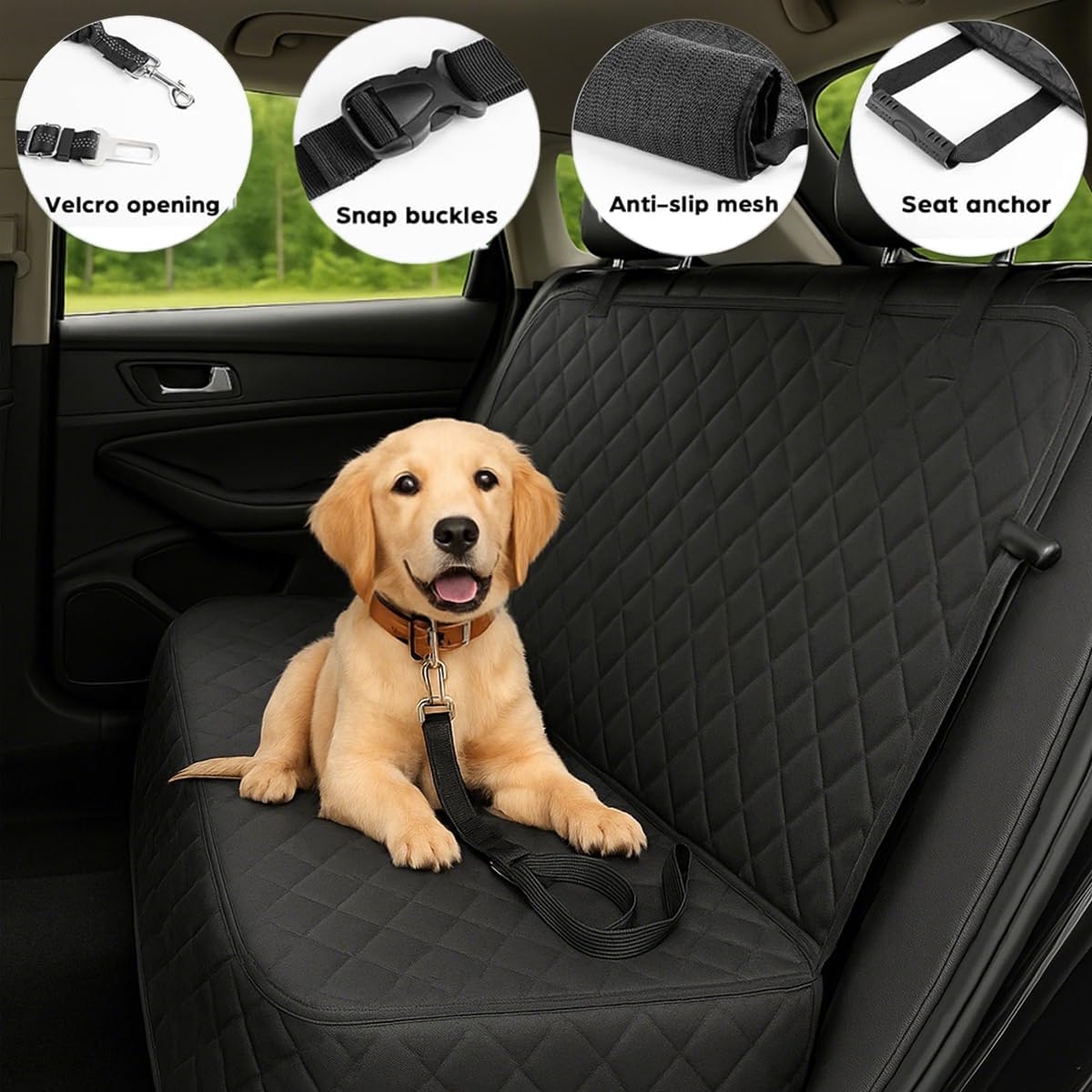Waterproof Dog Car Seat Cover with Belt for Back Seat