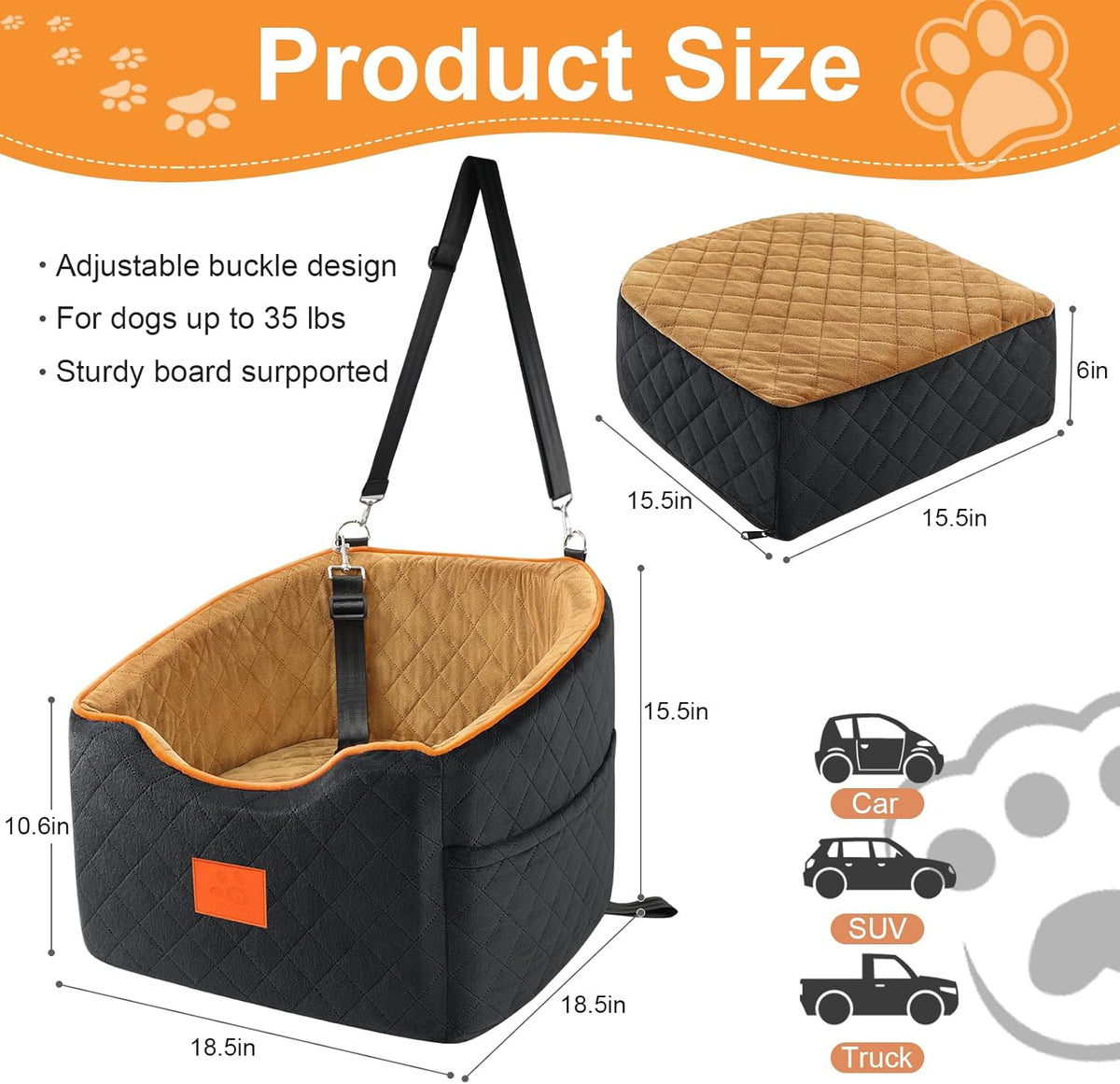 Dog Car Seat for Small Dogs, Memory Foam Booster Dog Seat