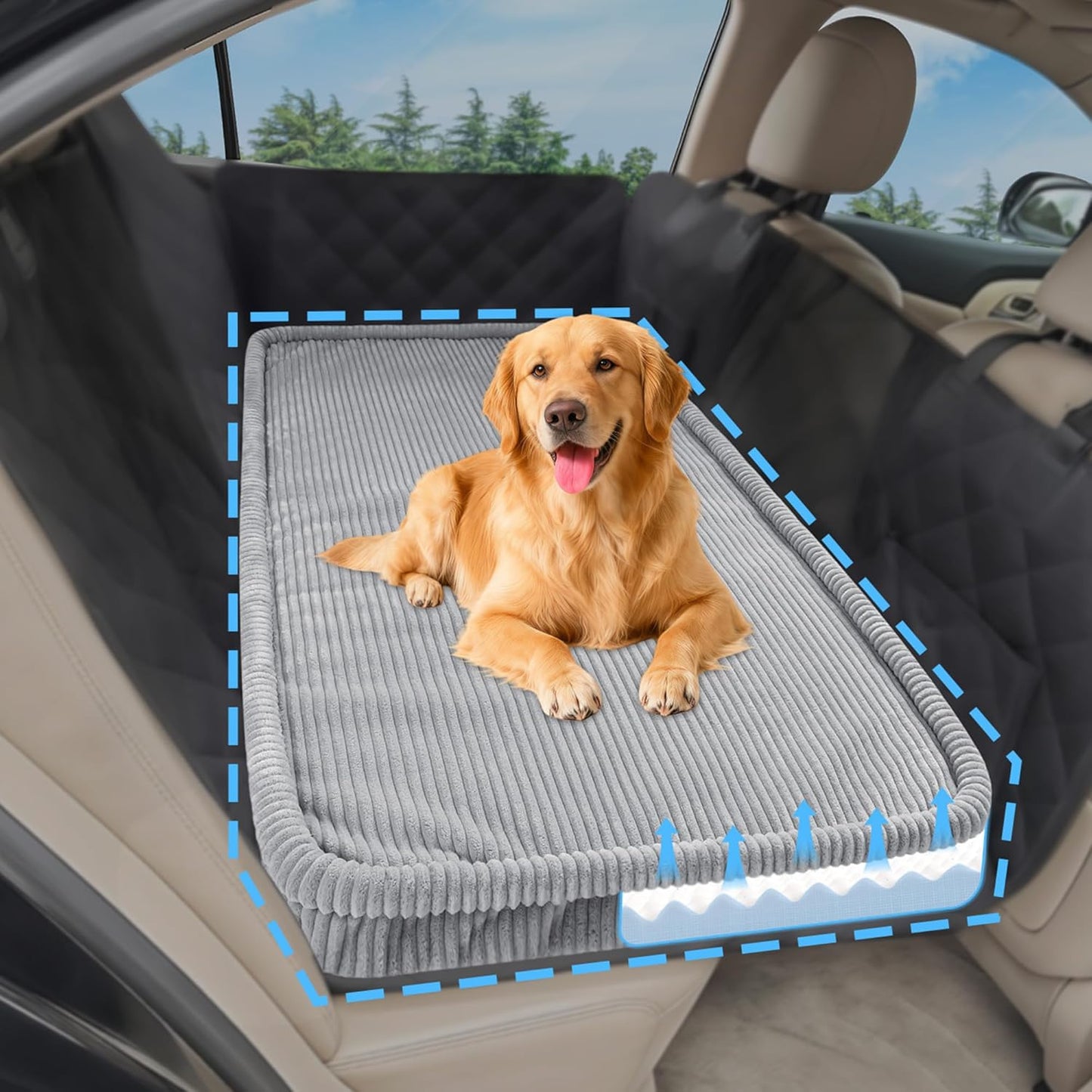 Dog Car Bed, Non-Slip Backseat Extender Pet Mat, Removable