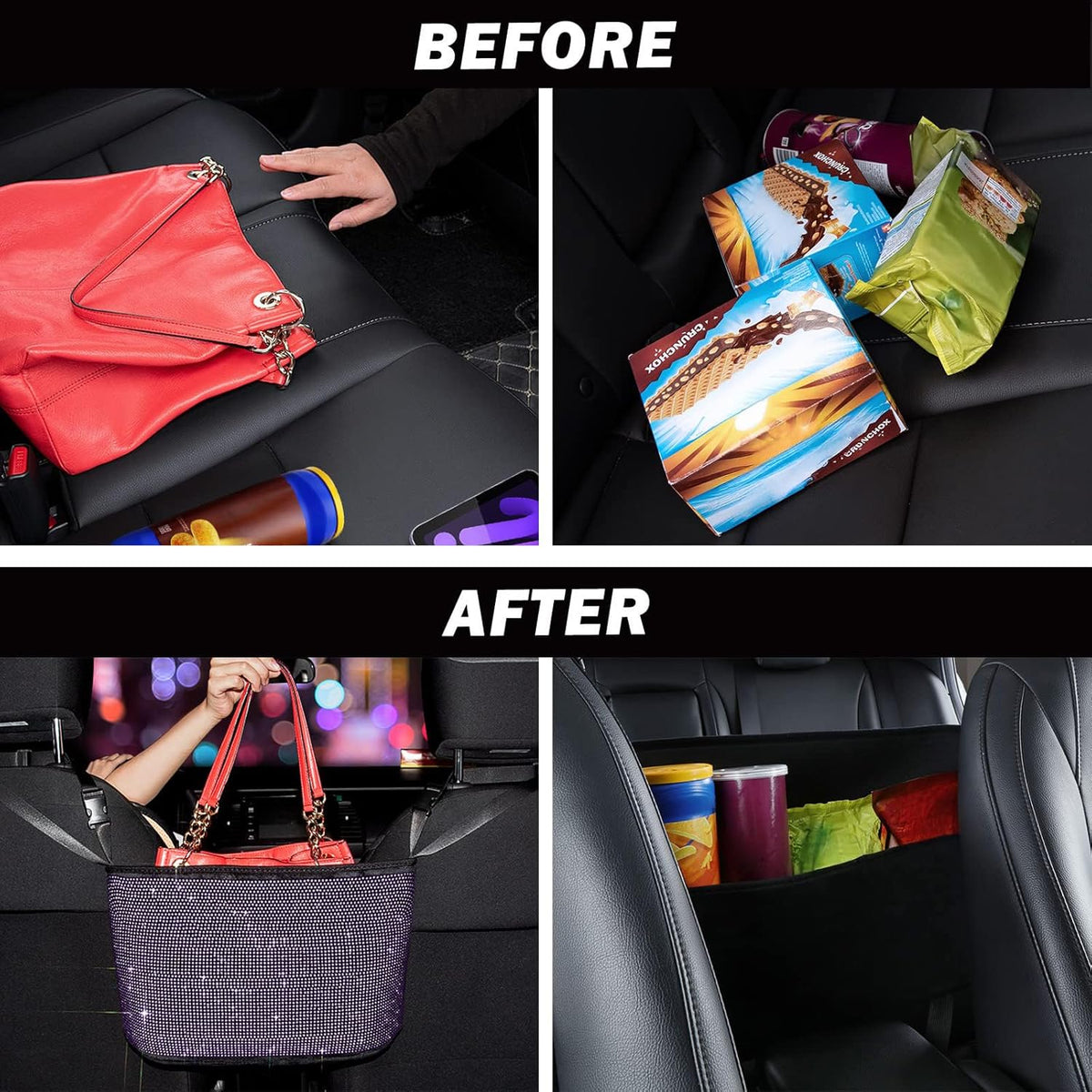 Crystal Car Organizers and Storage Purse Holder, Car Seat
