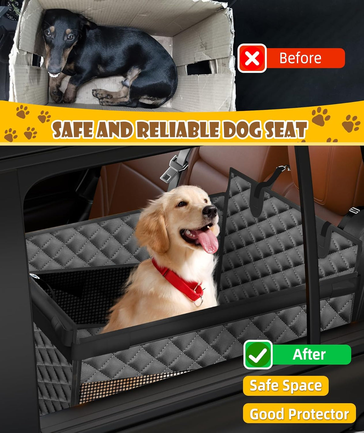 Dog Car Seat for Large Dogs, Foldable Pet Car Seat with