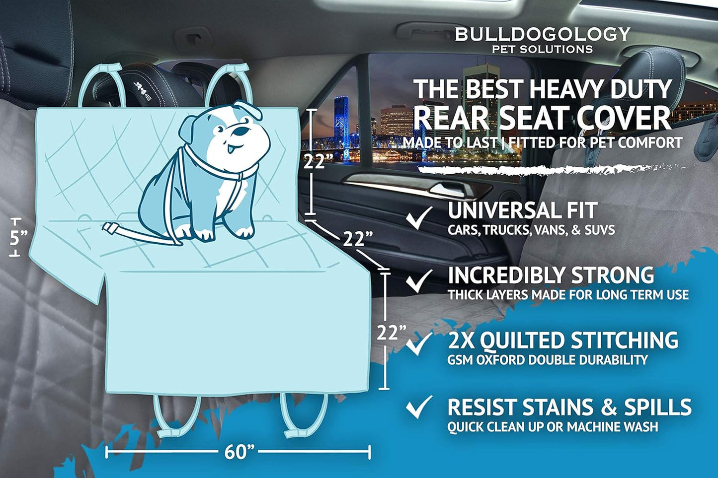 Bulldogology Dog Car Seat Cover Waterproof Heavy Duty Bench