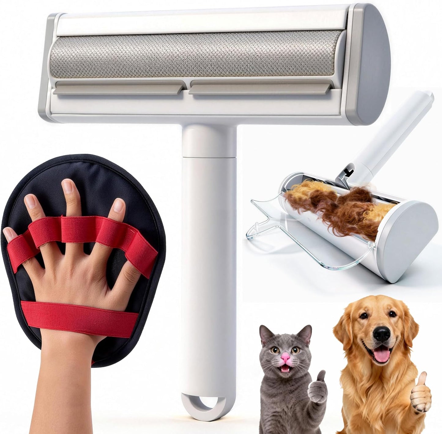2 in 1 Pet Hair Removal Set, Reusable Dog Hair Remover &