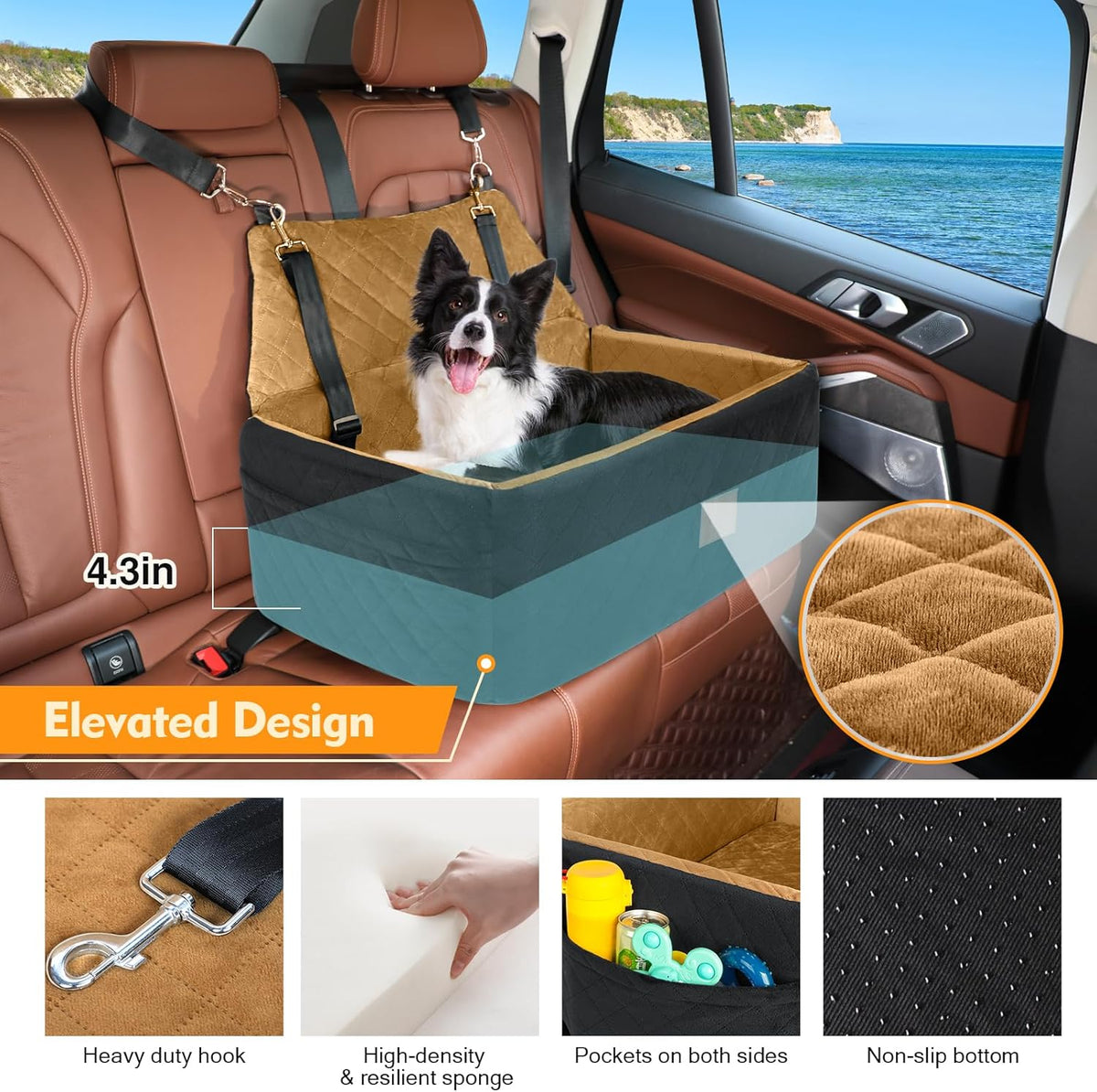 Dog Car Seat for Large Medium Dogs,Washable Pet Car Seat