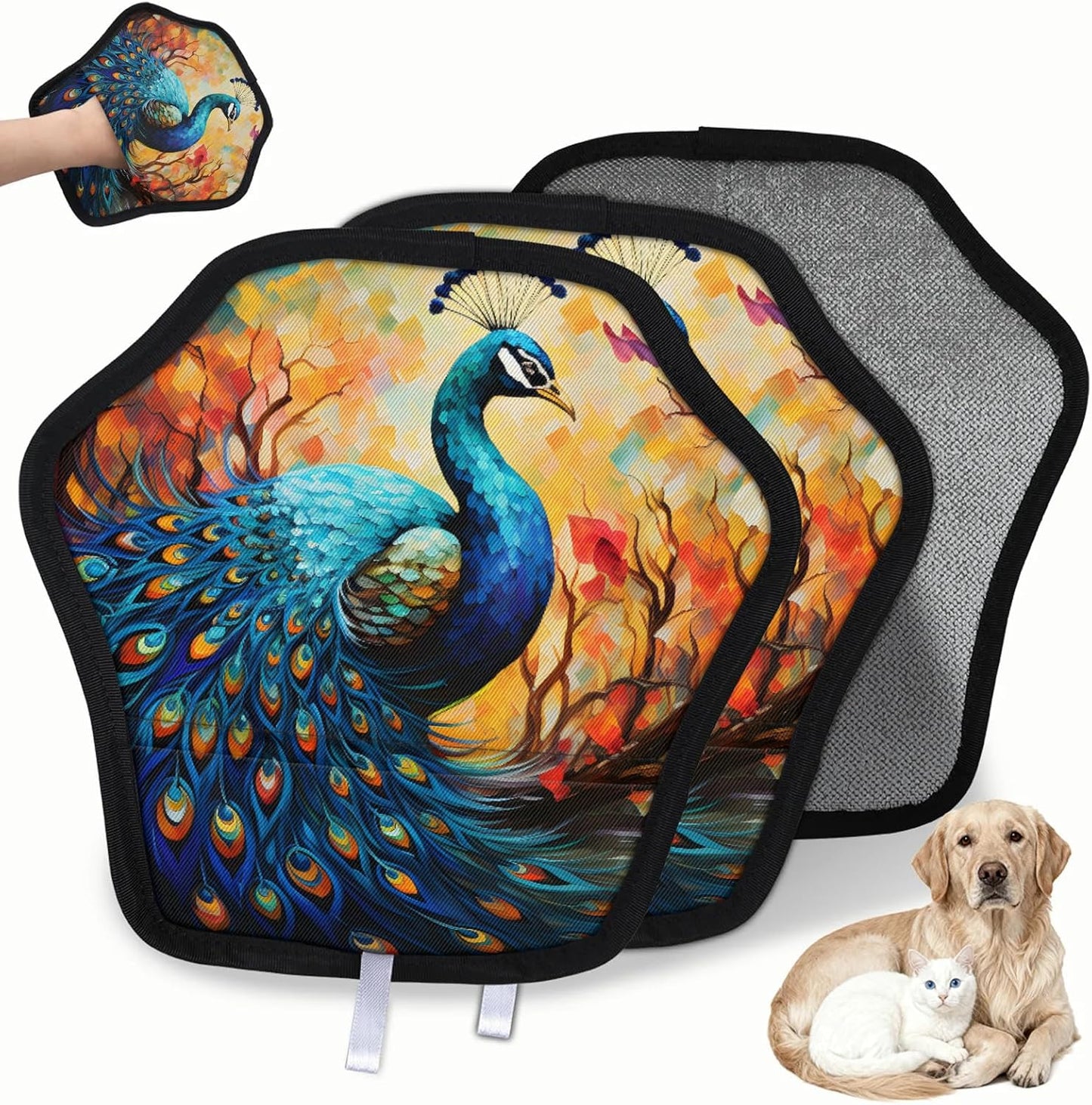 Luxury Peacock Print 2Pcs Electrostatic Reusable Pet Hair