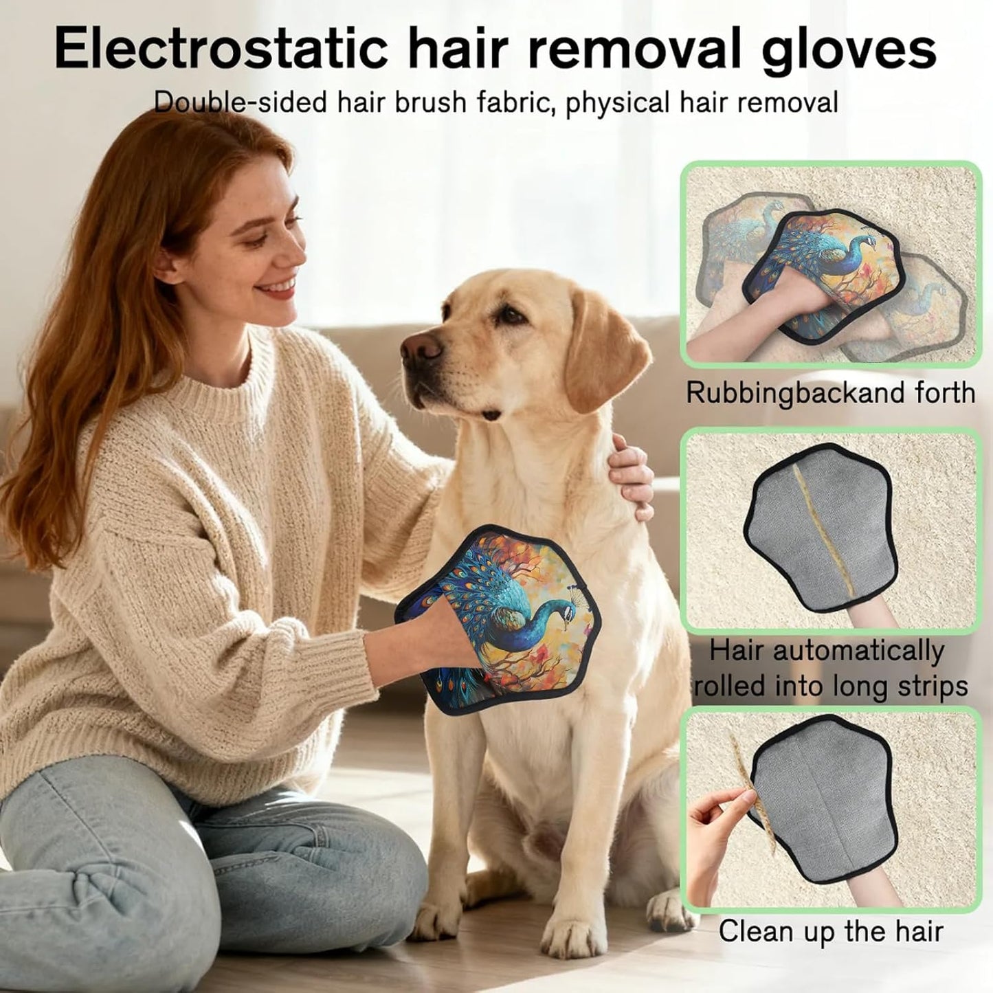 Luxury Peacock Print 2Pcs Electrostatic Reusable Pet Hair