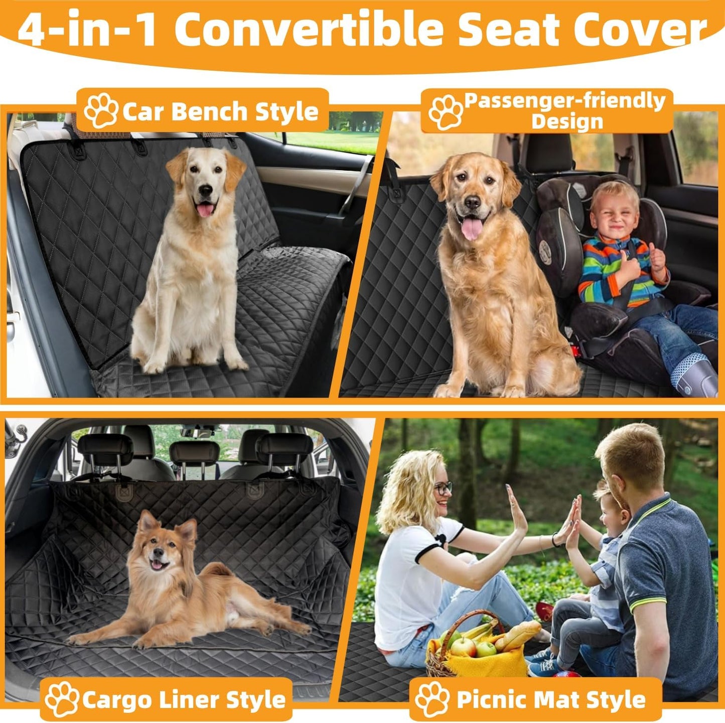 Dog Car Seat Cover for Back Seat Pet Cover for Dogs