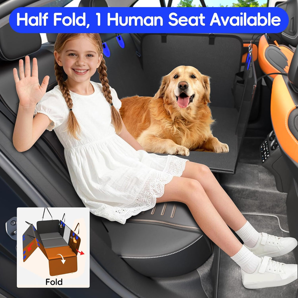 2-In-1 Heavy-Duty Hard Bottom Dog Hammock for Car, PU
