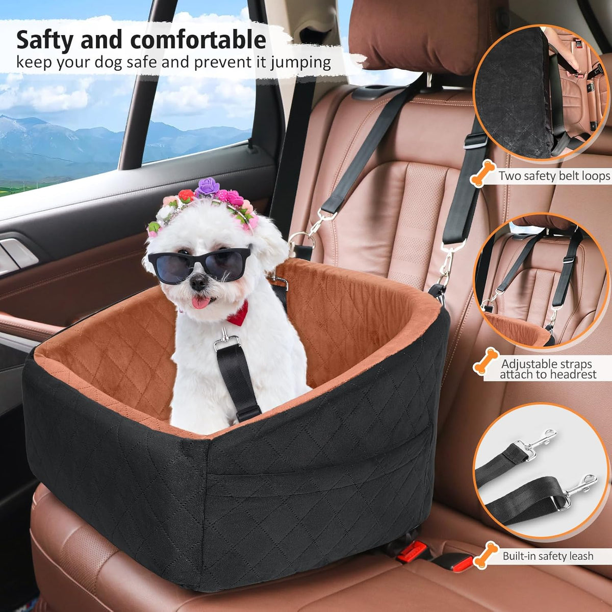 Dog Car Seat for Small Medium Dogs,Detachable Washable Dog