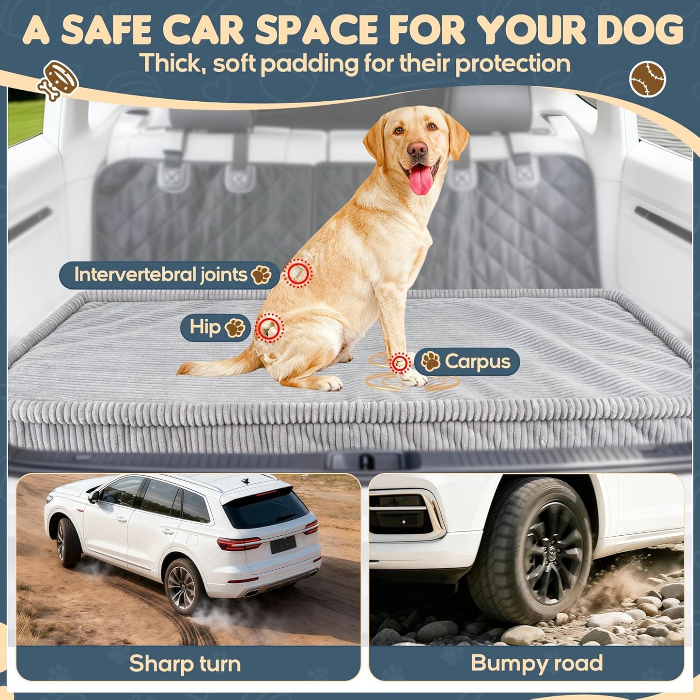 Dog Car Bed, Non-Slip Backseat Extender Pet Mat, Removable