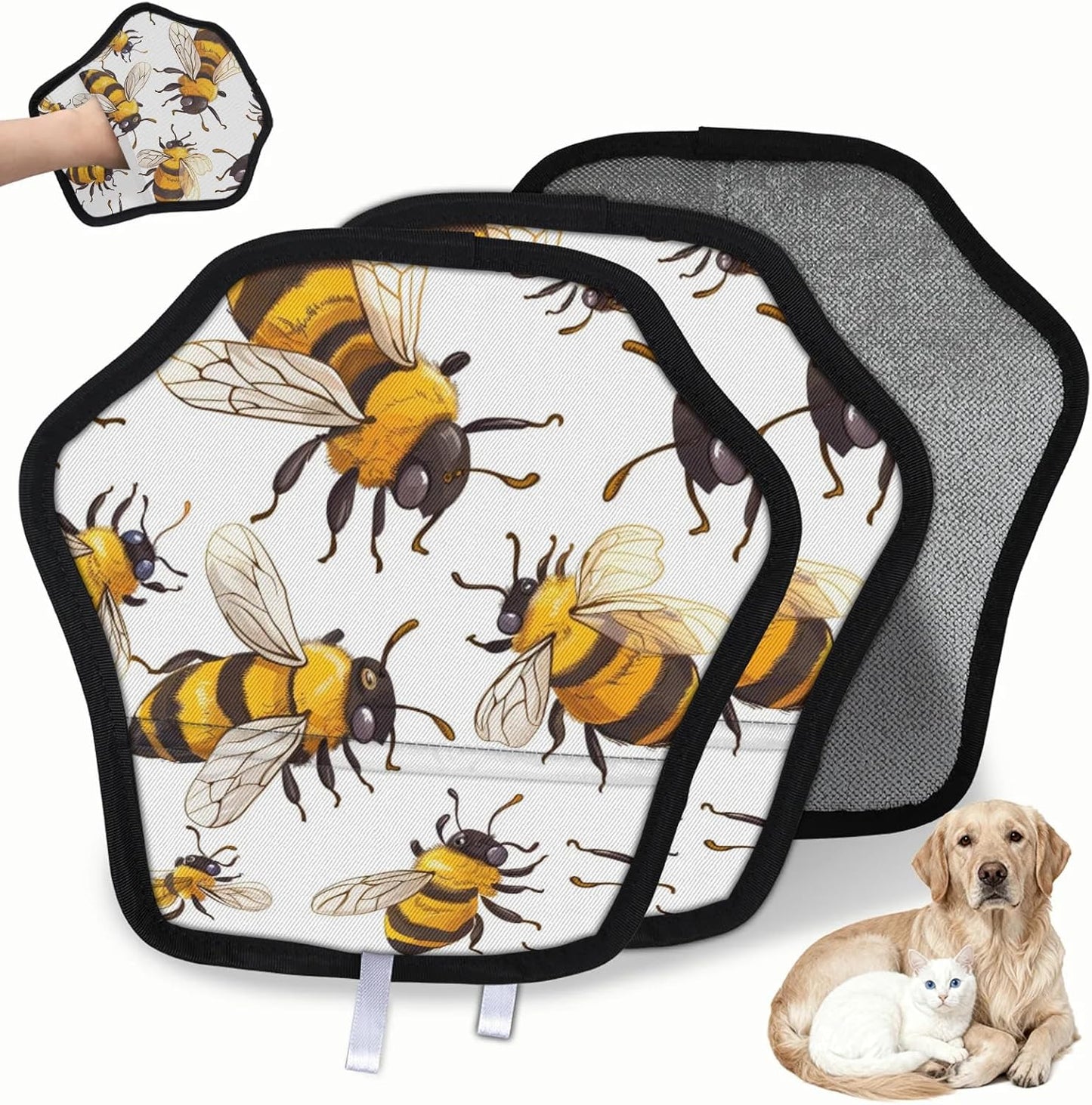 Cute Bee 2Pcs Electrostatic Reusable Pet Hair Removal