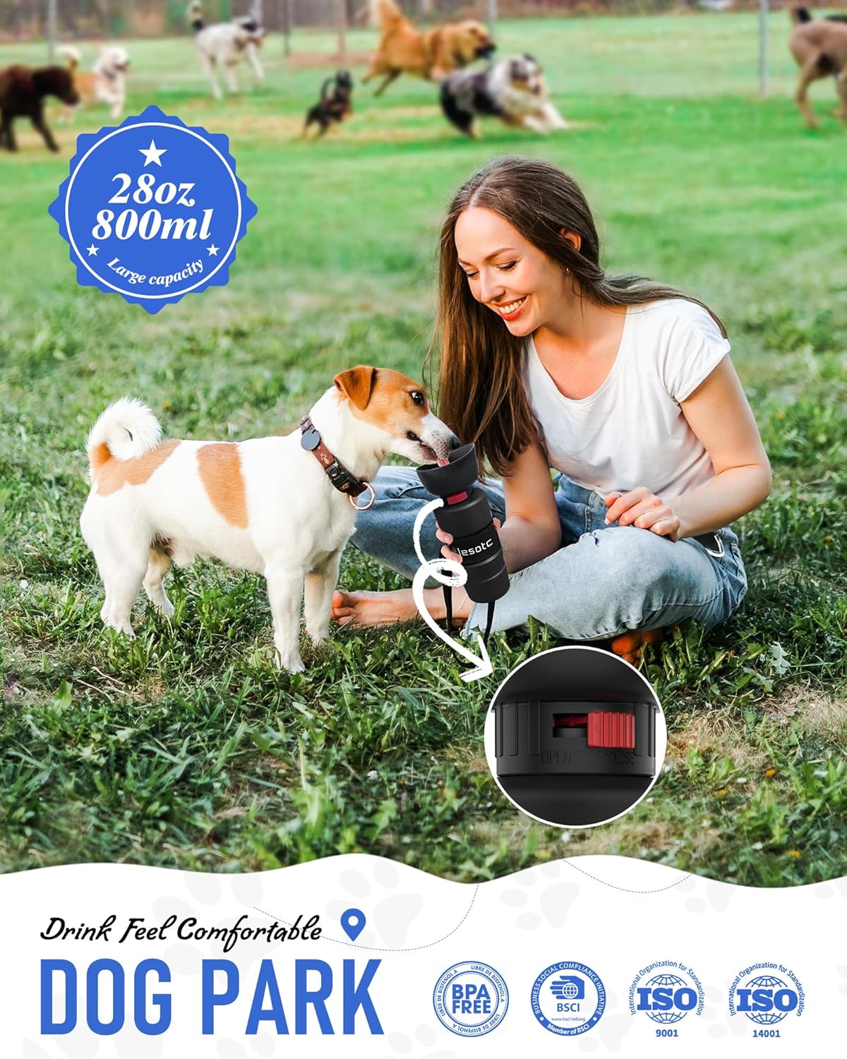 Dog Water Bottle, Portable Water Dispenser with Water Bowl