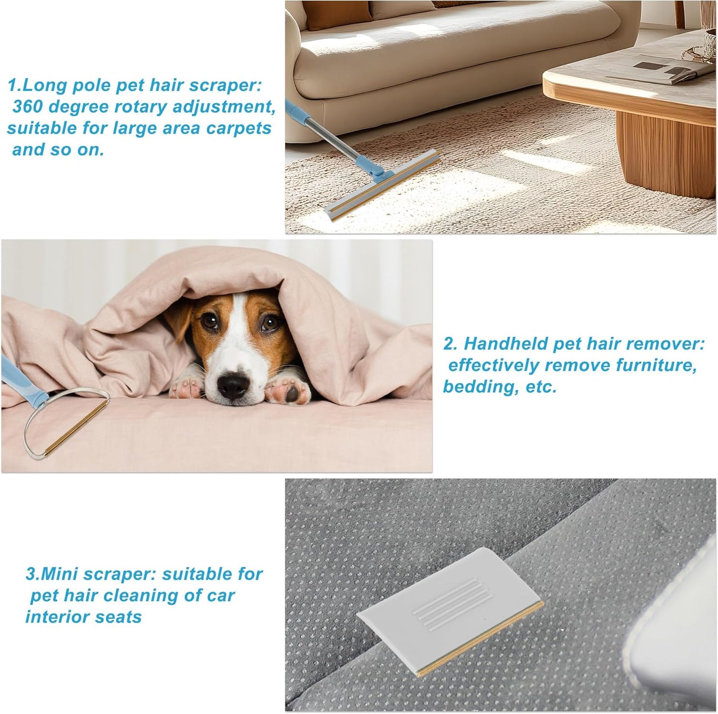 Pet Hair Removal Tool, Retractable Dog Hair Remover, Carpet