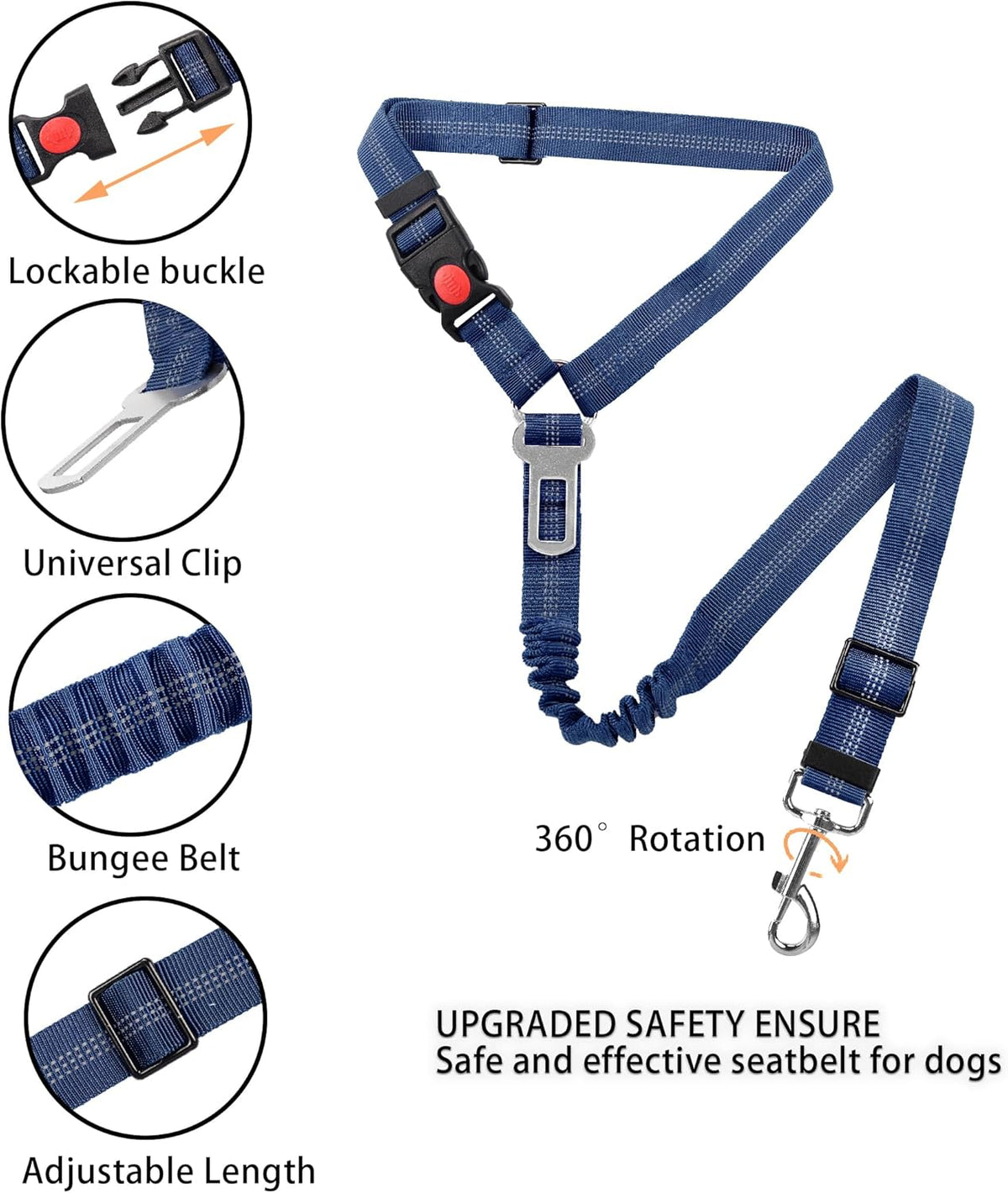 YAOHDAO Dog Seat Belt Harness for Car, Restraint Adjustable