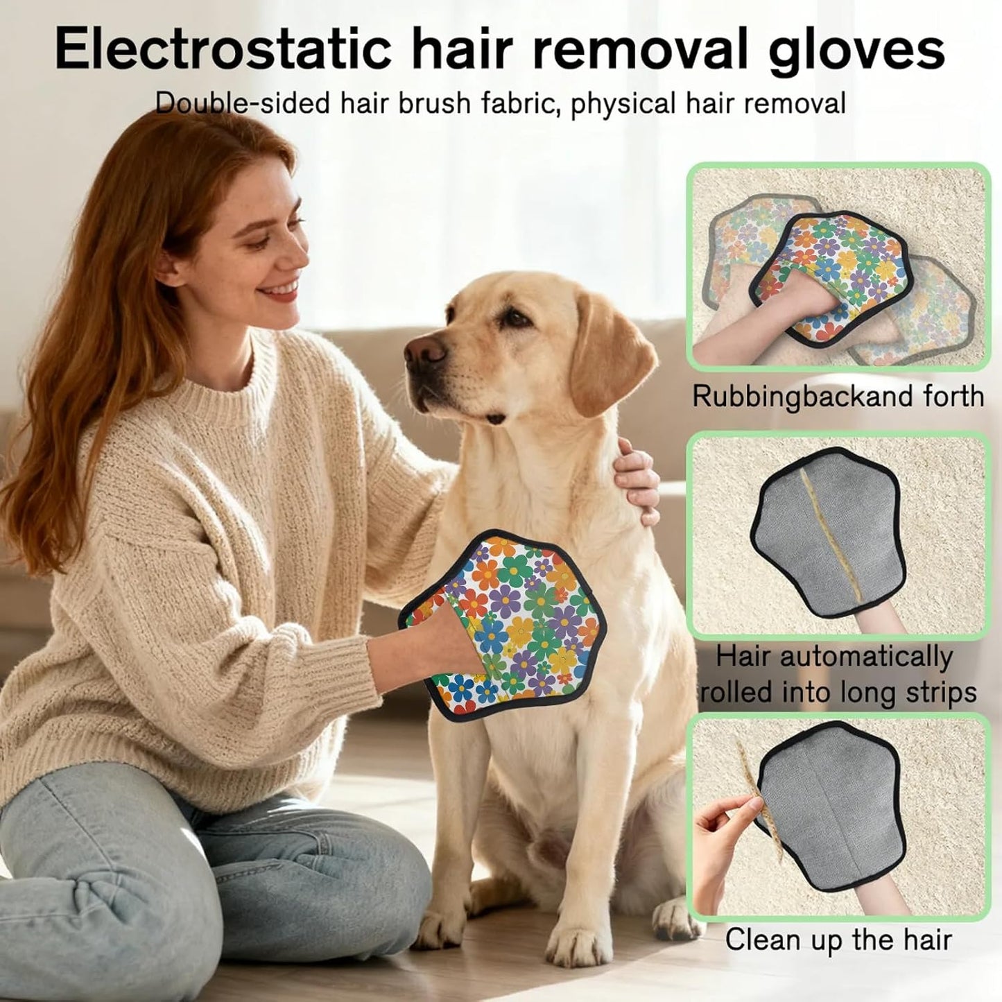 Pet Hair Removal Glove for Dogs Cats Reusable Washable Set