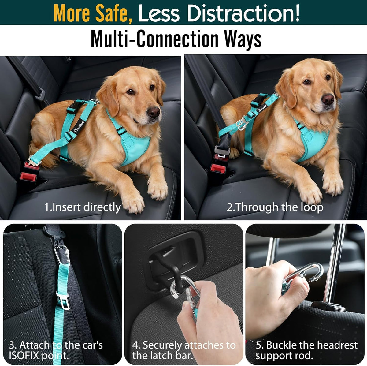 Breathable Dog Seat Belt Harness for Car, Adjustable Dog